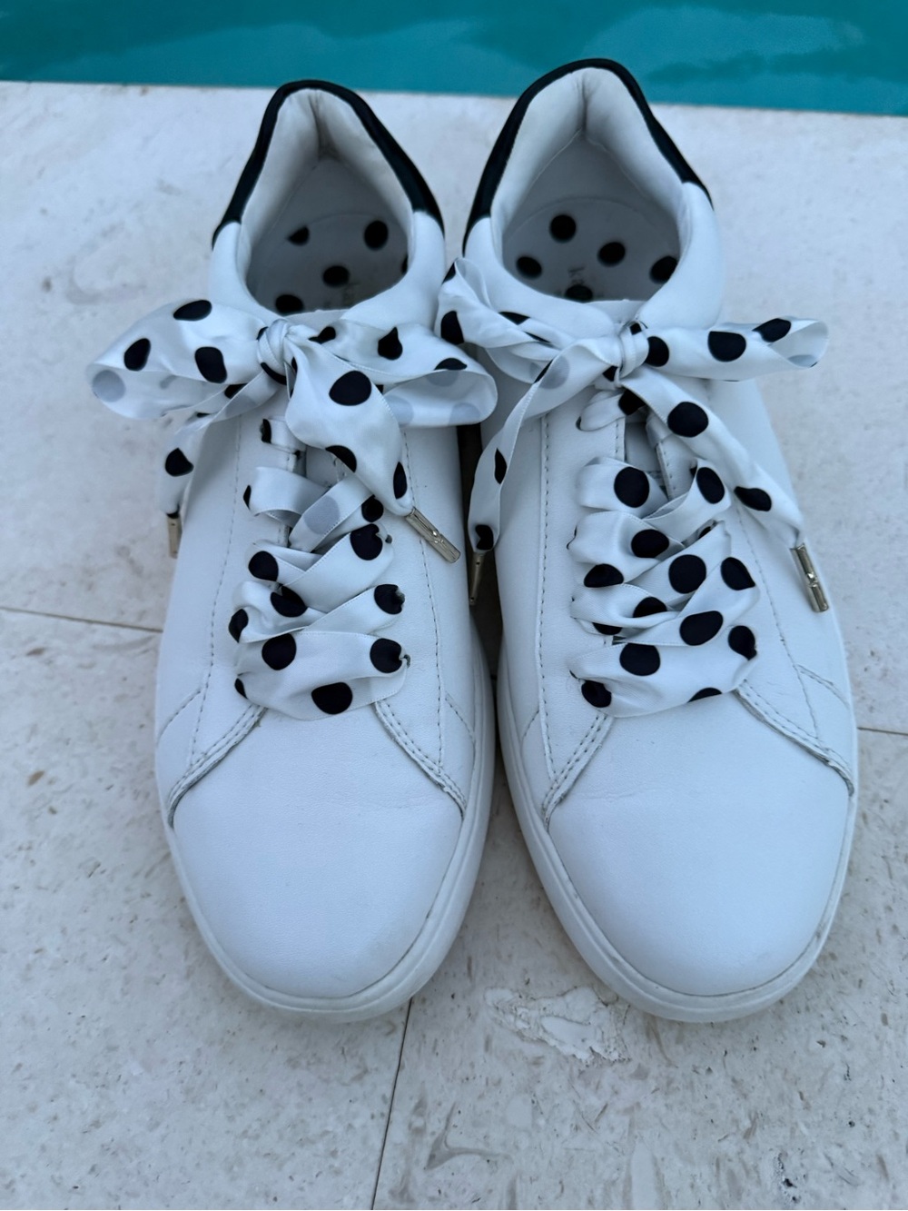 kate spade White Sneakers with Black Polka Dot Ribbon Laces